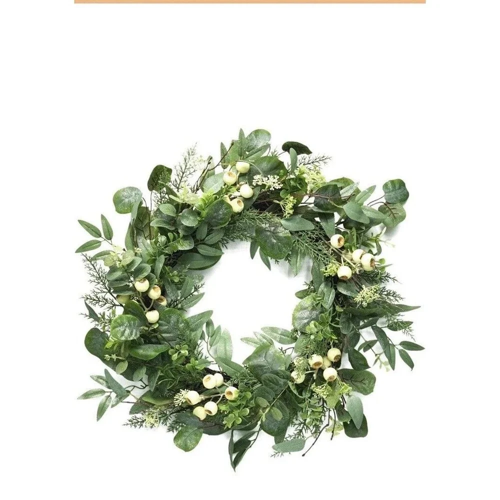 Artificial Eucalyptus Wreath with Glitter 24 Eucalyptus Leaves W/White Berries